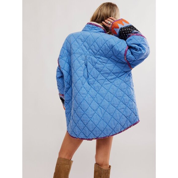 🆕 FREE PEOPLE Winnie Jacket / Blue Combo XL - Picture 4 of 9